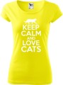 Koszulka dla kociary z nadrukiem Keep Calm and Love Cats kolor cytrynowy