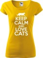 Koszulka dla kociary z nadrukiem Keep Calm and Love Cats kolor żółty