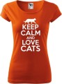 Koszulka dla kociary z nadrukiem Keep Calm and Love Cats kolor pomarańczowy