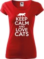 Koszulka dla kociary z nadrukiem Keep Calm and Love Cats kolor czerwony