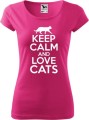Koszulka dla kociary z nadrukiem Keep Calm and Love Cats kolor malinowy