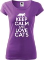 Koszulka dla kociary z nadrukiem Keep Calm and Love Cats kolor fioletowy