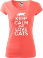 Koszulka dla kociary z nadrukiem Keep Calm and Love Cats kolor koralowy