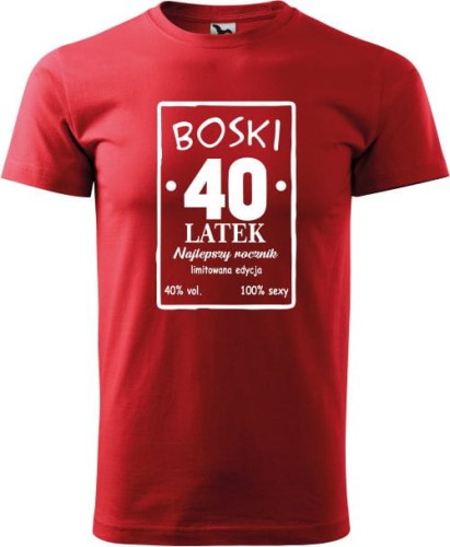 Koszulka 40 urodziny męska Boski 40 latek najlepszy rocznik kolor czerwony