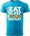 Koszulka dla wspinacza z nadrukiem Eat Sleep Climb Repeat kolor turkusowy