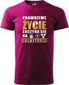 Koszulka Emeryta Prawdziwe Życie zaczyna się na emeryturze kolor fuksja