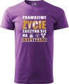 Koszulka Emeryta Prawdziwe Życie zaczyna się na emeryturze kolor fiolet