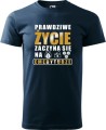 Koszulka Emeryta Prawdziwe Życie zaczyna się na emeryturze kolor ciemny granat