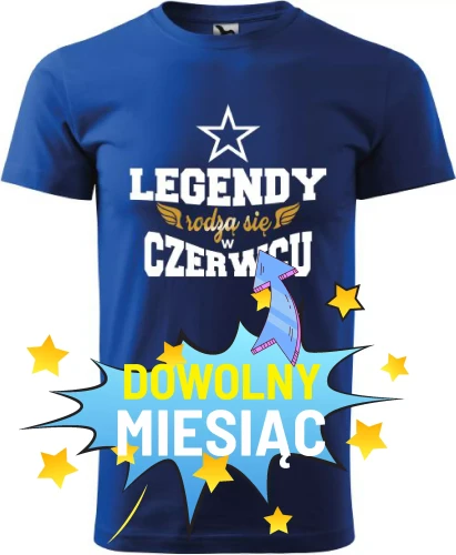 Męskie koszulki z miesiącem na urodziny Legendy rodzą się w kolor chaber