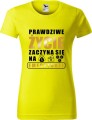 Koszulka dla emerytki z nadrukiem Prawdziwe życie zaczyna się na emeryturze kolor cytrynowy