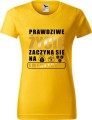 Koszulka dla emerytki z nadrukiem Prawdziwe życie zaczyna się na emeryturze kolor żółty