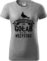 Koszulka dla emerytki ze śmiesznym nadrukiem Emeryt jak gołąb sra na wszystko kolor szary