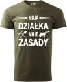 Koszulka dla działkowca z nadrukiem Moja działka moje zasady kolor militarny