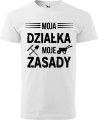 Koszulka dla działkowca z nadrukiem Moja działka moje zasady kolor biały