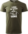 Męska koszulka w góry z nadrukiem Lubię w życiu mieć pod górę kolor militarny