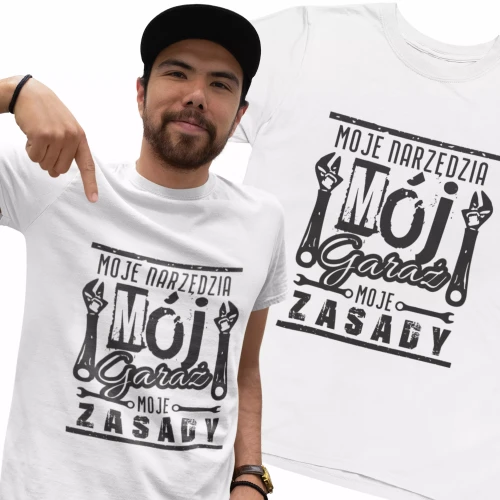Koszulka męska z nadrukiem Mój Garaż moje Zasady Prezent upominek