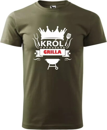 Koszulka Król Grilla męski t-shirt na grilla doskonały prezent kolor militarny