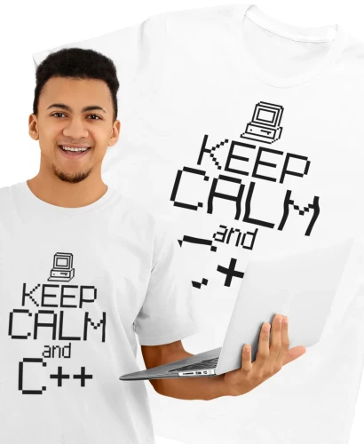 Prezent dla informatyka bawełniana koszulka z nadrukiem Keep Calm and C++