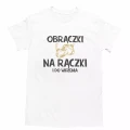 Koszulka dla Pana Młodego na wieczór kawalerski z grafika obrączek i napisem obrączki na rączki i do widzenia kolor koszulki biały