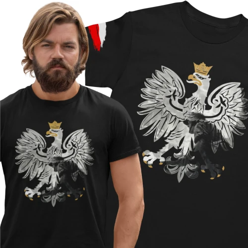 Koszulka Powstanie Warszawskie Godło Polski Orzeł 100% bawełny kolor czarny