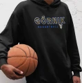 Czarna bluza z kapturem Górnik Basketball Herb dla kibiców Górnika Wałbrzych niebiesko złoty nadruk