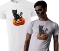 Koszulka męska t-shirt kolor biały nadruk Dynia z kotem AlleKoszulki Halloween Koszulki z nadrukiem.jpg