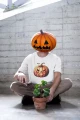 Koszulka męska t-shirt kolor biały nadruk Dynia nietoperz AlleKoszulki Halloween Koszulki z nadrukiem.jpg