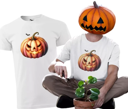Koszulka męska t-shirt kolor biały nadruk Dynia nietoperz AlleKoszulki Halloween Koszulki z nadrukiem.jpg