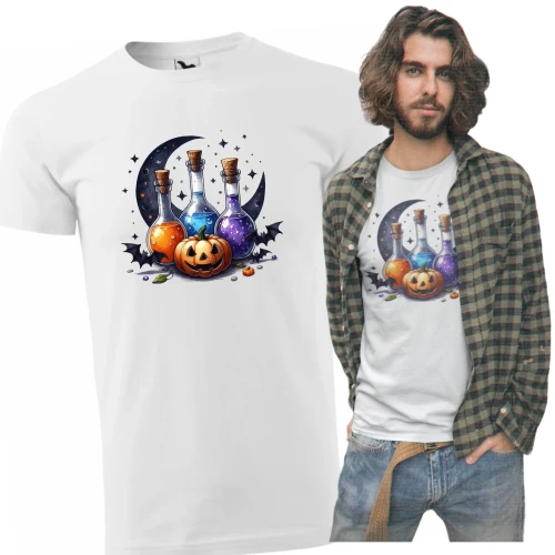 Koszulka męska t-shirt kolor biały nadruk Eliksiry AlleKoszulki Halloween Koszulki z nadrukiem.jpg