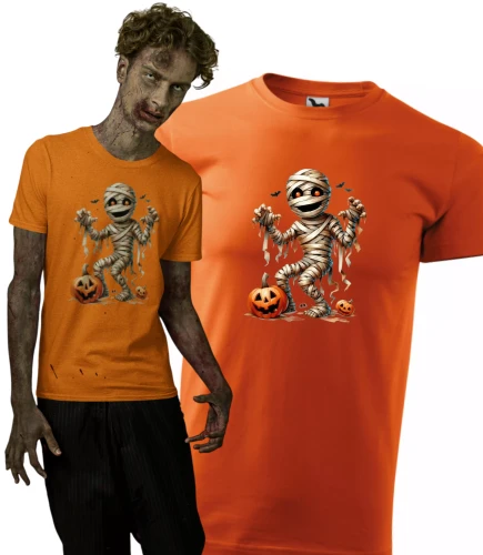 Koszulka męska t-shirt kolor pomarańczowy nadruk MUMIA AlleKoszulki Halloween Koszulki z nadrukiem.jpg