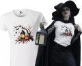 Damska koszulka biała halloween z nadrukiem magicznego drzewa