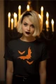 Damska koszulka czarna halloween z nadrukiem nietoperzy