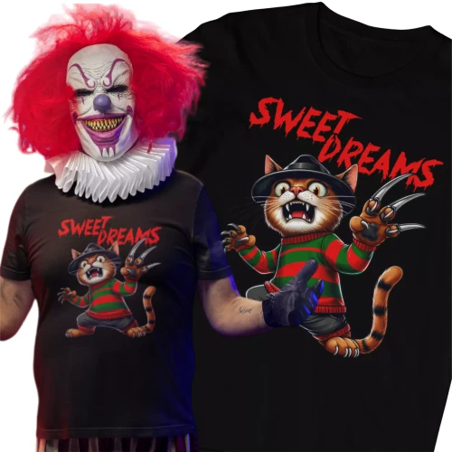 Męska koszulka na halloween z nadrukiem KOT FREDDY KRUEGER