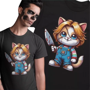 Koszulka męska Halloween KOT LALECZKA CHUCKY