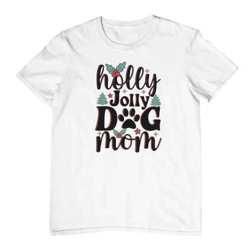 Biała koszulka damska świąteczna z nadrukiem christmas dog mom