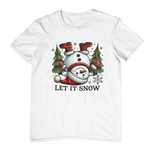 Biała świąteczna koszulka damska z nadrukiem let it snow