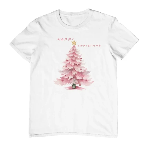 Biała świąteczna koszulka damska z nadrukiem pink christmas