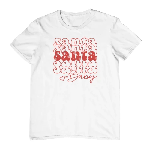 Biała świąteczna koszulka damska z nadrukiem santa baby