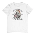 Biała świąteczna koszulka damska z nadrukiem skeleton christmas
