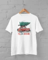 Biała męska koszulka świąteczna z nadrukiem car tree