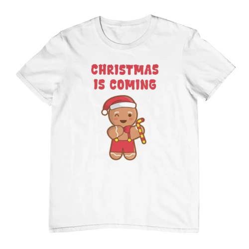 Biała męska koszulka świąteczna z nadrukiem christmas is coming