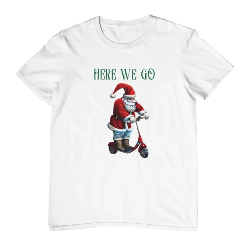Biała męska koszulka świąteczna z nadrukiem here we go