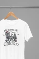 Biała męska koszulka świąteczna z nadrukiem just waiting