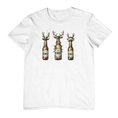 Biała męska koszulka świąteczna z nadrukiem reinBEER