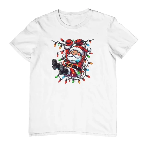 Biała męska koszulka świąteczna z nadrukiem mikołaja