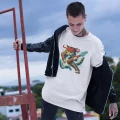 Koszulka dla gitarzysty z nadrukiem kolorowego kota grającego na gitarze