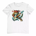 Koszulka dla gitarzysty z nadrukiem kolorowego kota grającego na gitarze koszulka biała