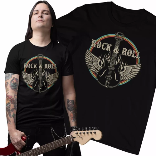 Koszulka dla gitarzysty Rock and Roll gitara