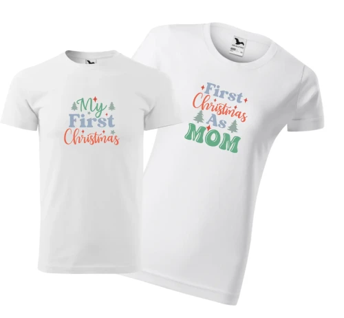 Zestaw koszulek świątecznych biały z nadrukiem