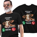 Męska Koszulka dla Rolnika - Krowy Dzwonią Muszę Iść - kolor czarny